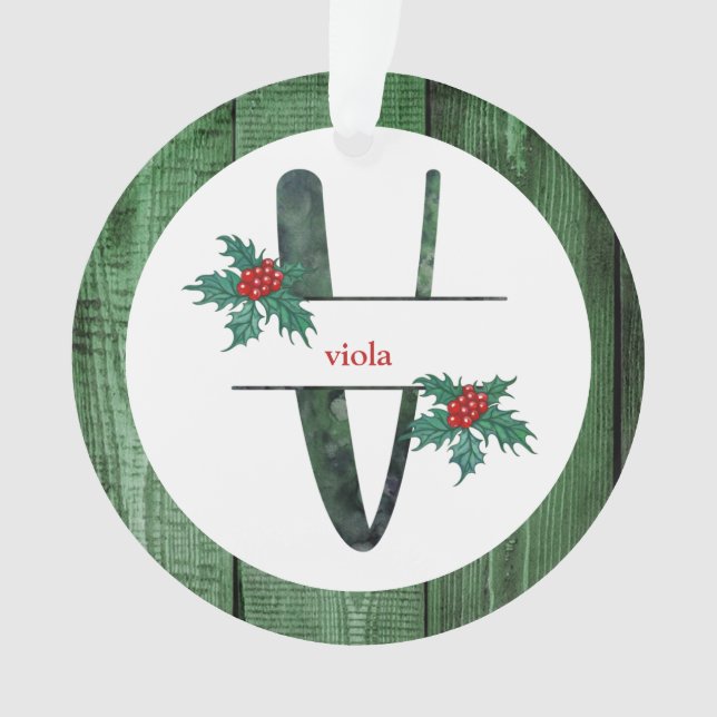 *~* Letter V  Rustic Christmas PHOTO Wood AP44 Ornament (Front)