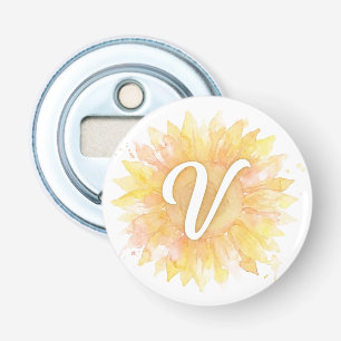 Letter V Sunflower First Name Monogram Initial Bottle Opener