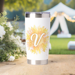 Letter V Sunflower First Name Monogram Initial  Insulated Tumbler