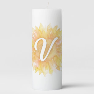 Letter V Sunflower First Name Monogram Initial Pillar Candle