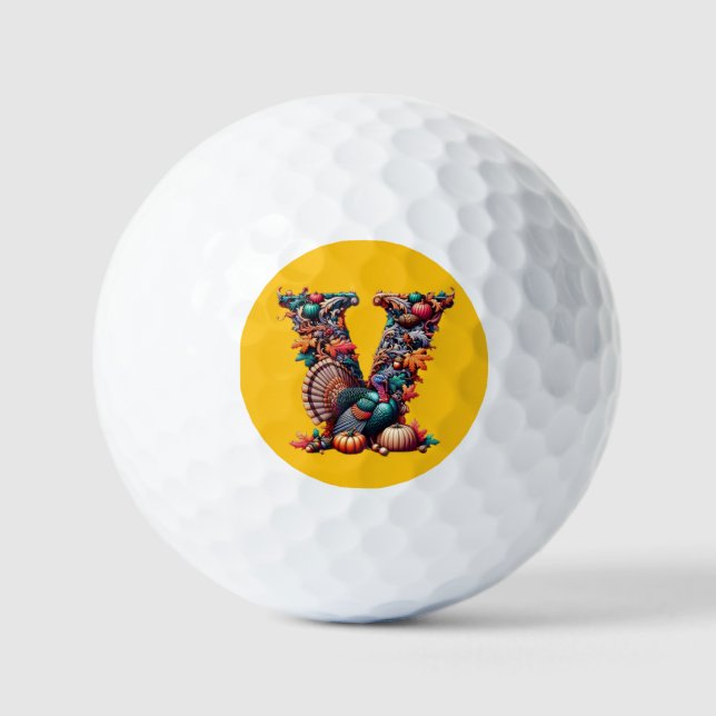 Letter V Thanksgiving turkey style gift  Golf Balls (Front)
