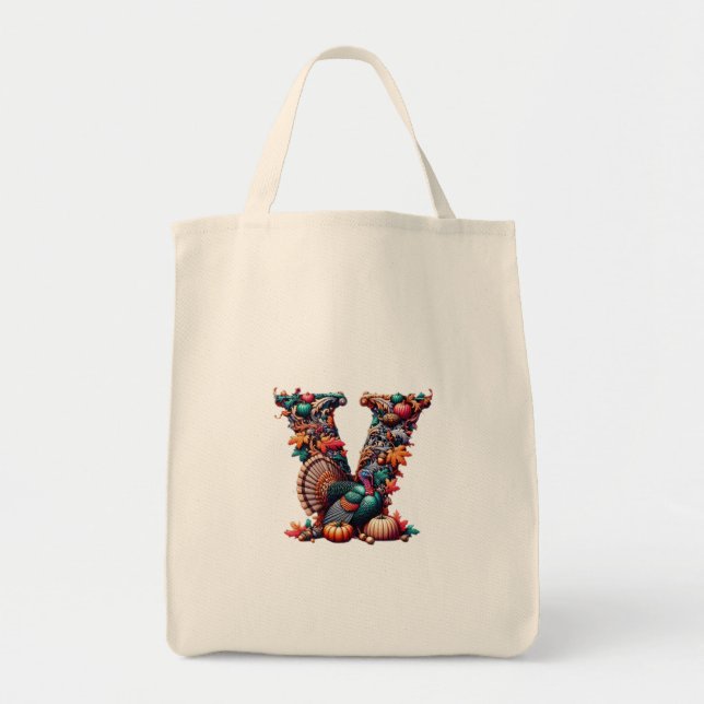 Letter V Thanksgiving turkey style gift  Tote Bag (Front)