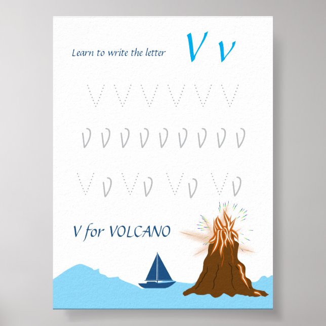Letter V Tracing Poster for Kids (Front)