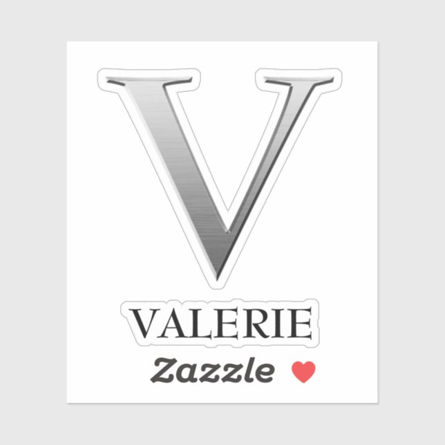 Letter V Two-Tone Silver Gray and Name Sticker (Sheet)