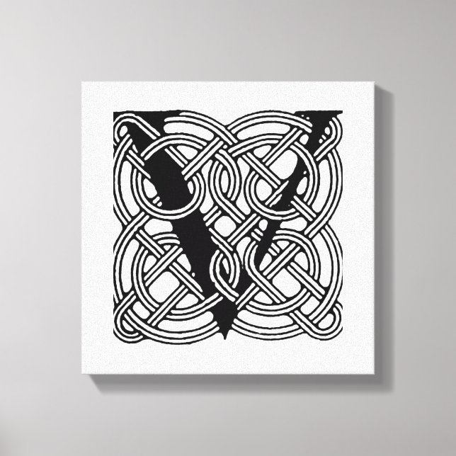Letter V Vintage Celtic Knot Monogram Canvas Print (Front)
