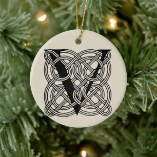 Letter V Vintage Celtic Knot Monogram Ceramic Ornament