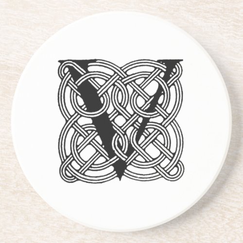 Letter V Vintage Celtic Knot Monogram Coaster