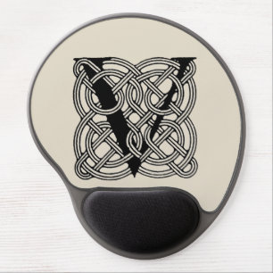 Letter V Vintage Celtic Knot Monogram Gel Mouse Pad