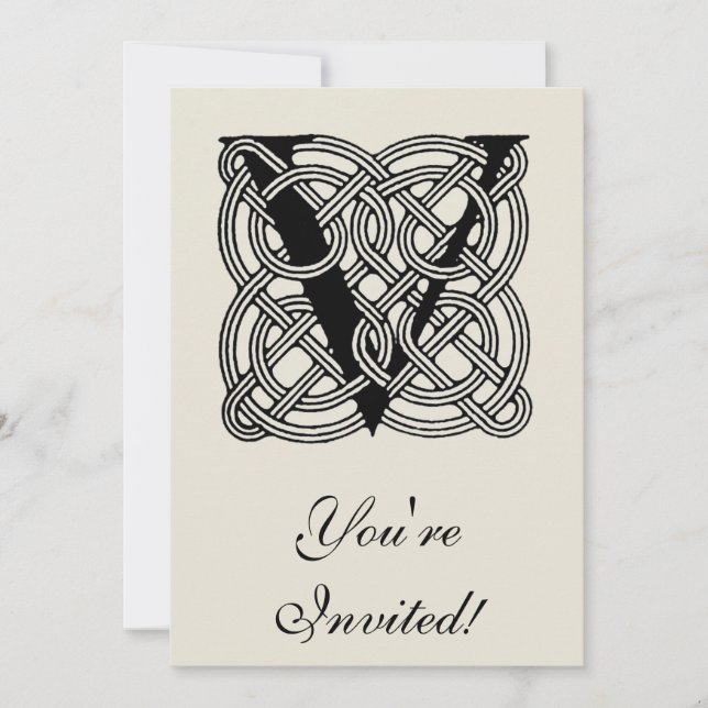 Letter V Vintage Celtic Knot Monogram Invitation (Front)