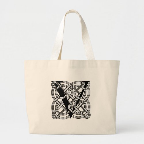 Letter V Vintage Celtic Knot Monogram Large Tote Bag