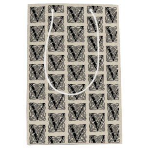 Letter V Vintage Celtic Knot Monogram Medium Gift Bag