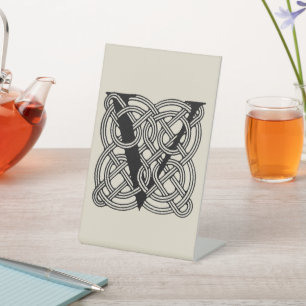 Letter V Vintage Celtic Knot Monogram Pedestal Sign