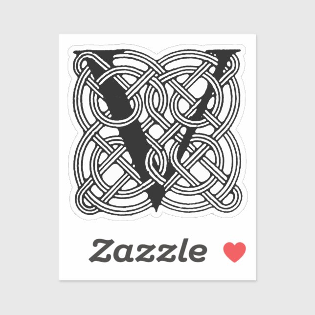 Letter V Vintage Celtic Knot Monogram Sticker (Sheet)