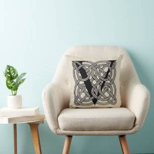 Letter V Vintage Celtic Knot Monogram Throw Pillow