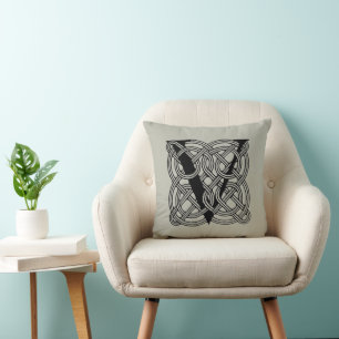 Letter V Vintage Celtic Knot Monogram Throw Pillow
