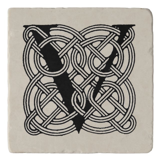 Letter V Vintage Celtic Knot Monogram Trivet (Front)