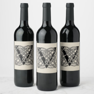 Letter V Vintage Celtic Knot Monogram Wine Label