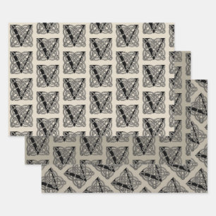 Letter V Vintage Celtic Knot Monogram Wrapping Paper Sheets
