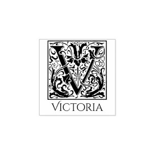 Letter V Vintage First Letter with Custom Name Rubber Stamp