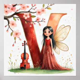 Letter V Violin Fairy Poster -Alphabet Art