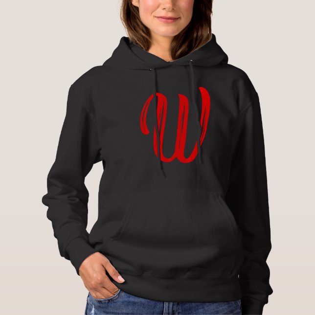 Letter W Alphabet Large Red Graphic Initial Hoodie (Front)
