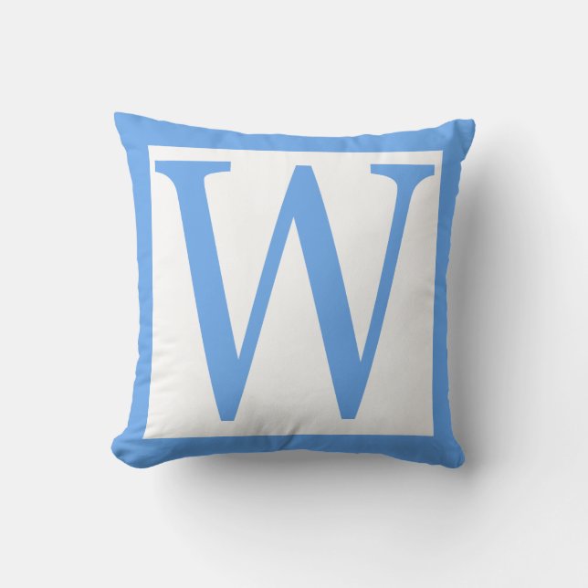 Letter W Baby Blue Border Throw Pillow (Front)