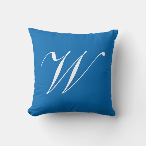 Letter W Blue Monogram Pillow