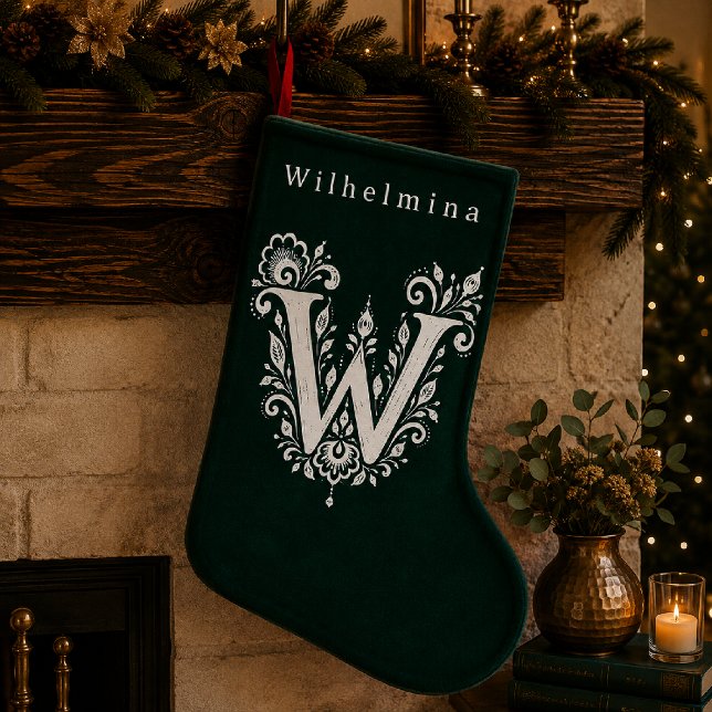 Letter W Botanical Monogram Personalized Stocking (Creator Uploaded)
