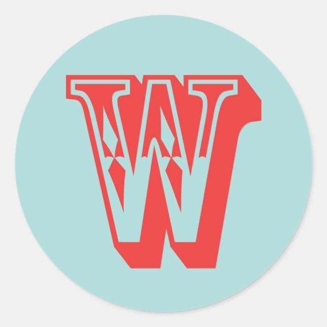 Letter W carnival style monogram initial favor Classic Round Sticker (Front)