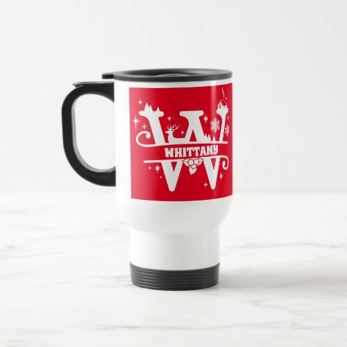 Letter W Christmas Monogram Initial Name Red  Travel Mug