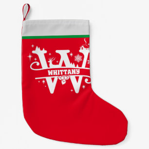 Letter W Christmas Monogram Initial Name Red White Small Christmas Stocking