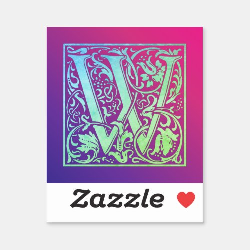 Letter W Colorful Vintage First Letter Gradient Sq Sticker