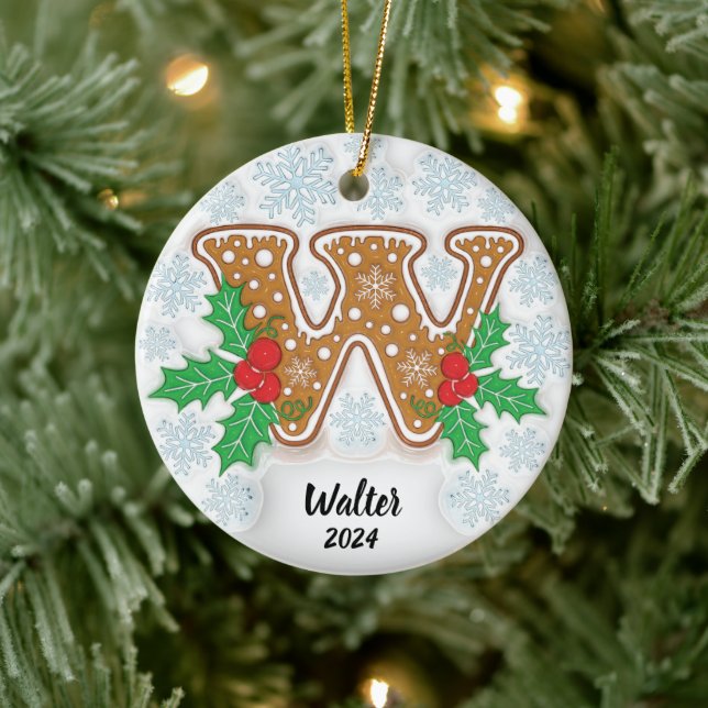 Letter W Custom Name Monogram Christmas Ceramic Ornament (Tree)