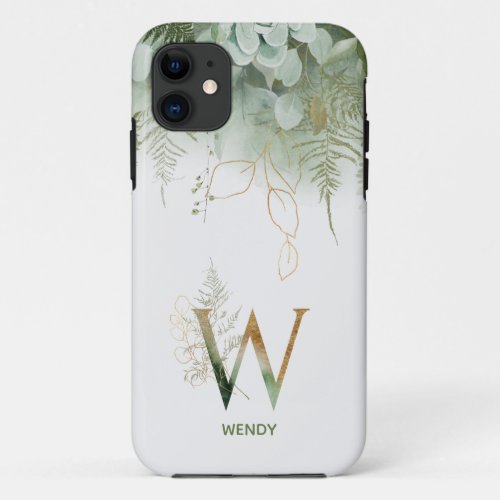 Letter W Elegant Greenery Case_Mate iPhone Case