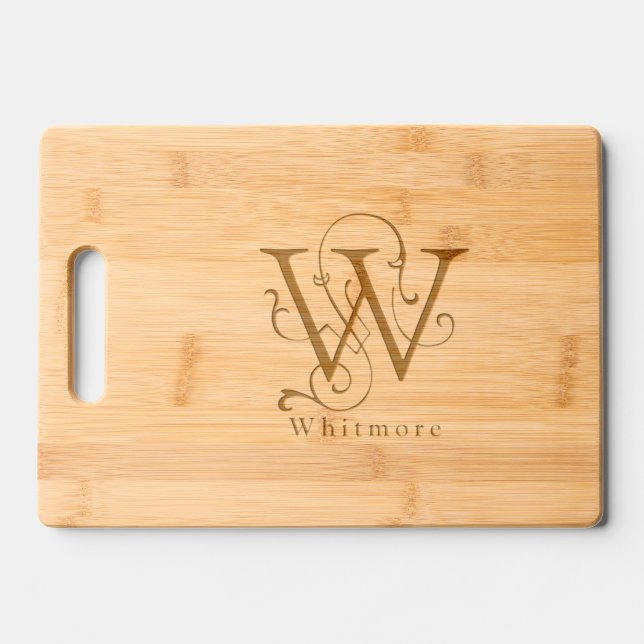 Letter W Elegant Monogram Personalized Name Engraved Cutting Board (Front)