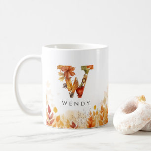 Letter W Fall Leaves Monogram Initial Coffee Mug