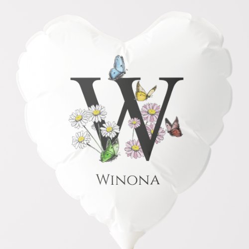 Letter W Floral Butterfly Monogram Initial  Balloon