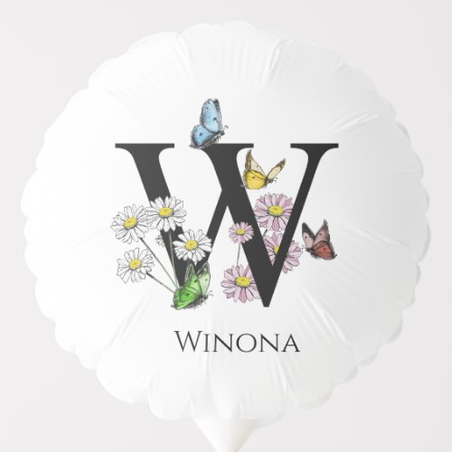 Letter W Floral Butterfly Monogram Initial  Balloon