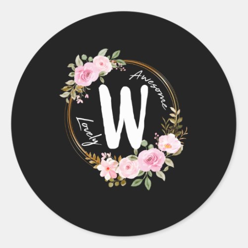 Letter W Floral Wreath Name Initial W MotherS Day Classic Round Sticker