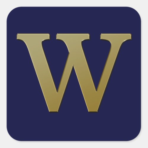 Letter W Gold Square Sticker