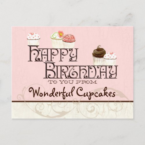 Letter W Happy Birthday Cupcake Business Postcard