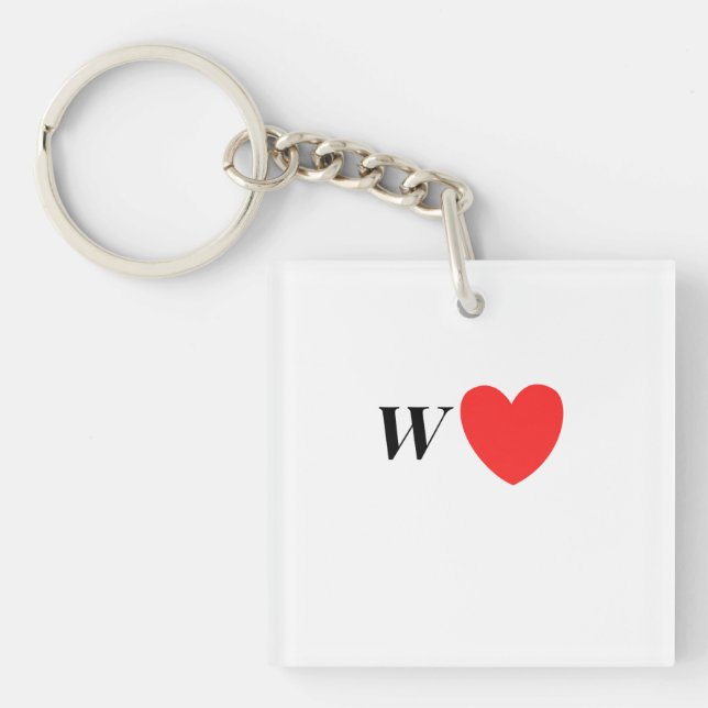 Letter W Heart - Valentine Initial Love Design Keychain (Front)