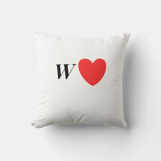 Letter W Heart - Valentine Initial Love Design Throw Pillow (Front)