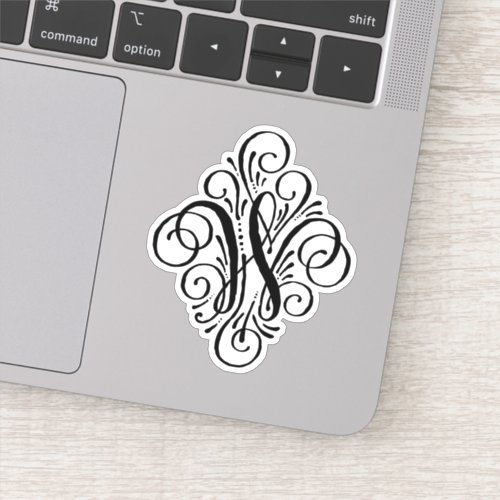 Letter W Initial Elegant Flourish Monogram Sticker