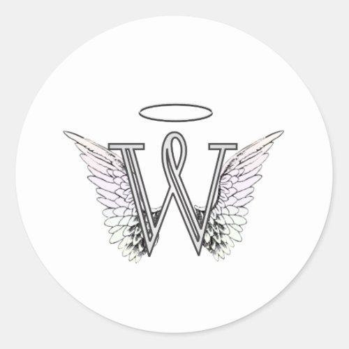 Letter W Initial Monogram with Angel Wings  Halo Classic Round Sticker