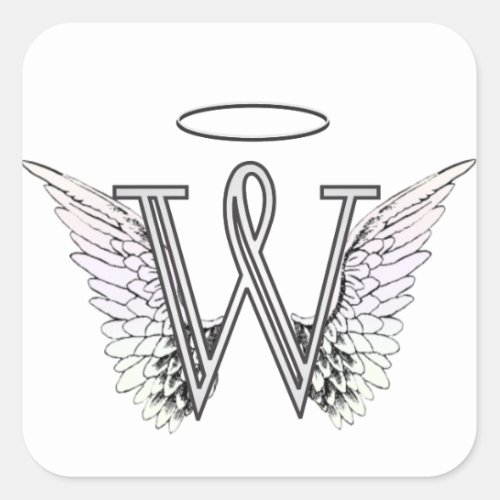 Letter W Initial Monogram with Angel Wings  Halo Square Sticker