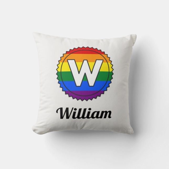 Letter W Initial & Name Gay Pride Rainbow Monogram Throw Pillow (Front)