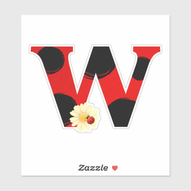 Letter W Ladybug Print with Ladybug and Flower Sticker (Sheet)