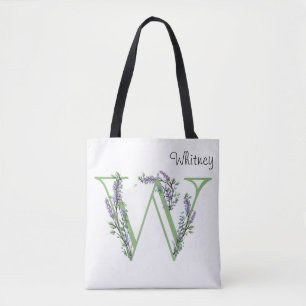 Letter "W" Lavender Eucalyptus botanical Tote Bag