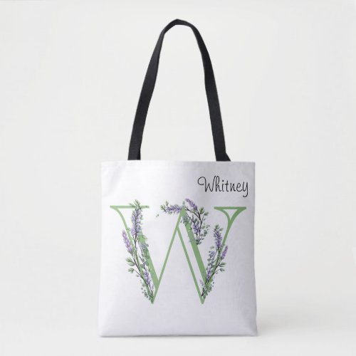 Letter W  Lavender Eucalyptus botanical Tote Bag